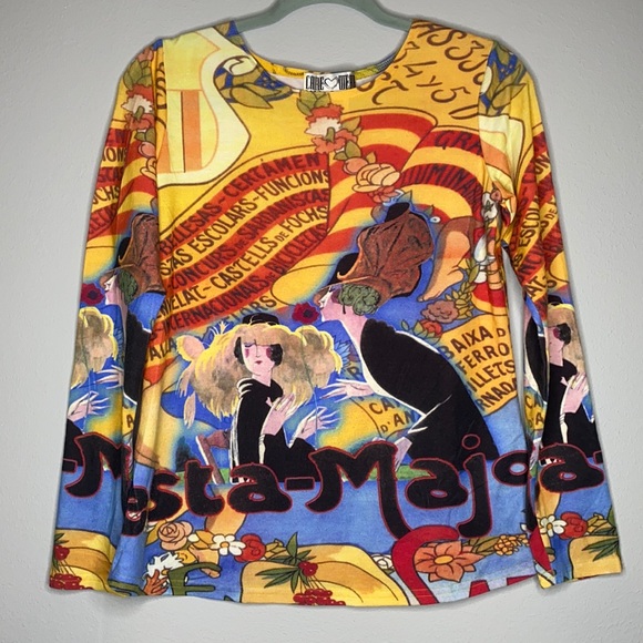 Care Wear Tops - 90s Art Deco AOP Shirt S Vintage Jazz Roaring 20s All Over Print 1990s